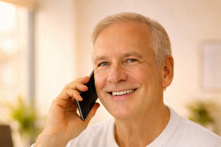 Ältere Person telefoniert mit Arzt – Symbolbild für medizinische Beratung am Telefon